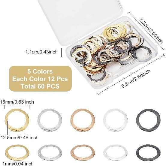 FINGERINSPIRE 60 Pcs 5 Colors Brass Hammered Circle Link 0.63 inch(16mm) Brass Hammered Linking Rings Pendant Tibetan Style Metal Circles Antique
