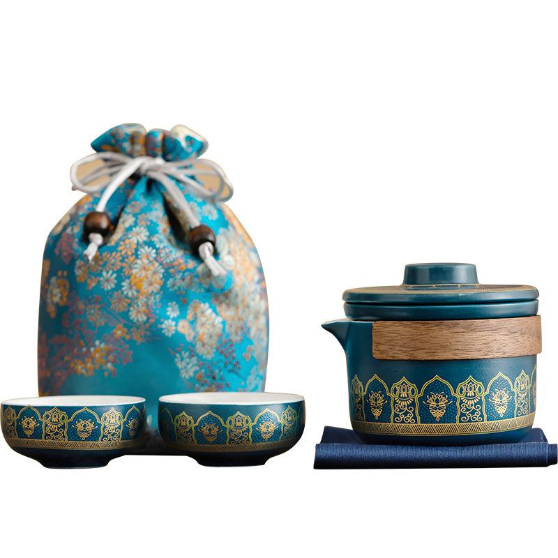 Tea set storage gift bag Chinese travel express cup Yanhe hand grab pot travel camping tea Guochao business printing