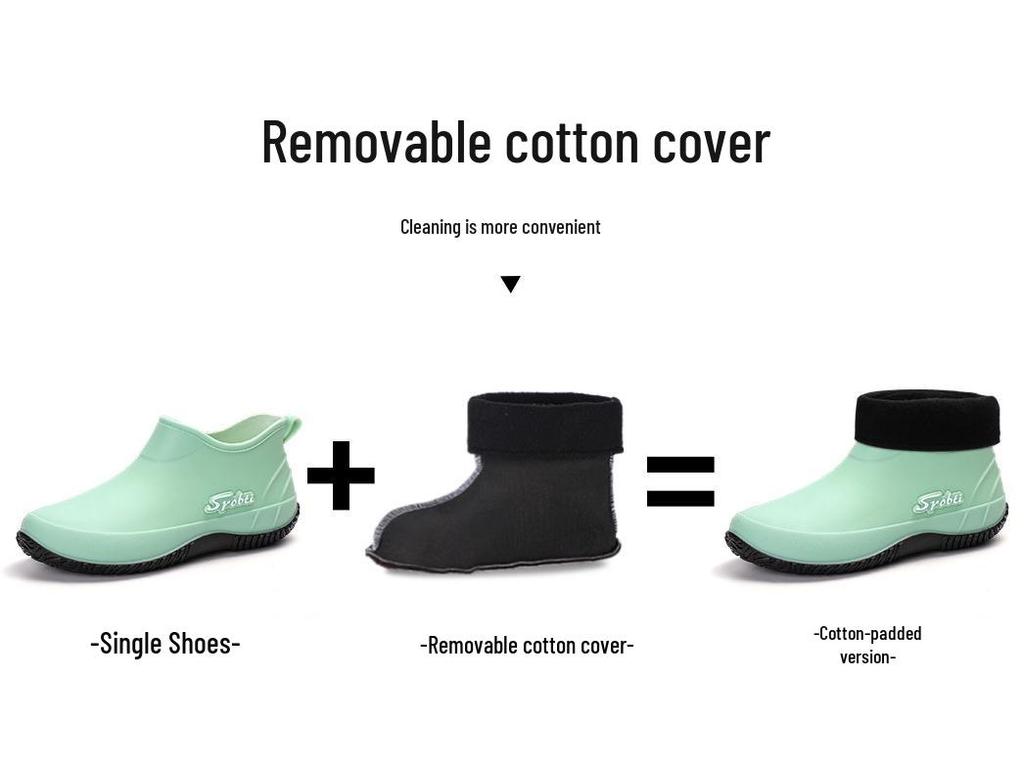Women's Korean Style Non-slip Cotton Rain Boots - Short, Waterproof, Low-top, Fashionable with Thick Sole