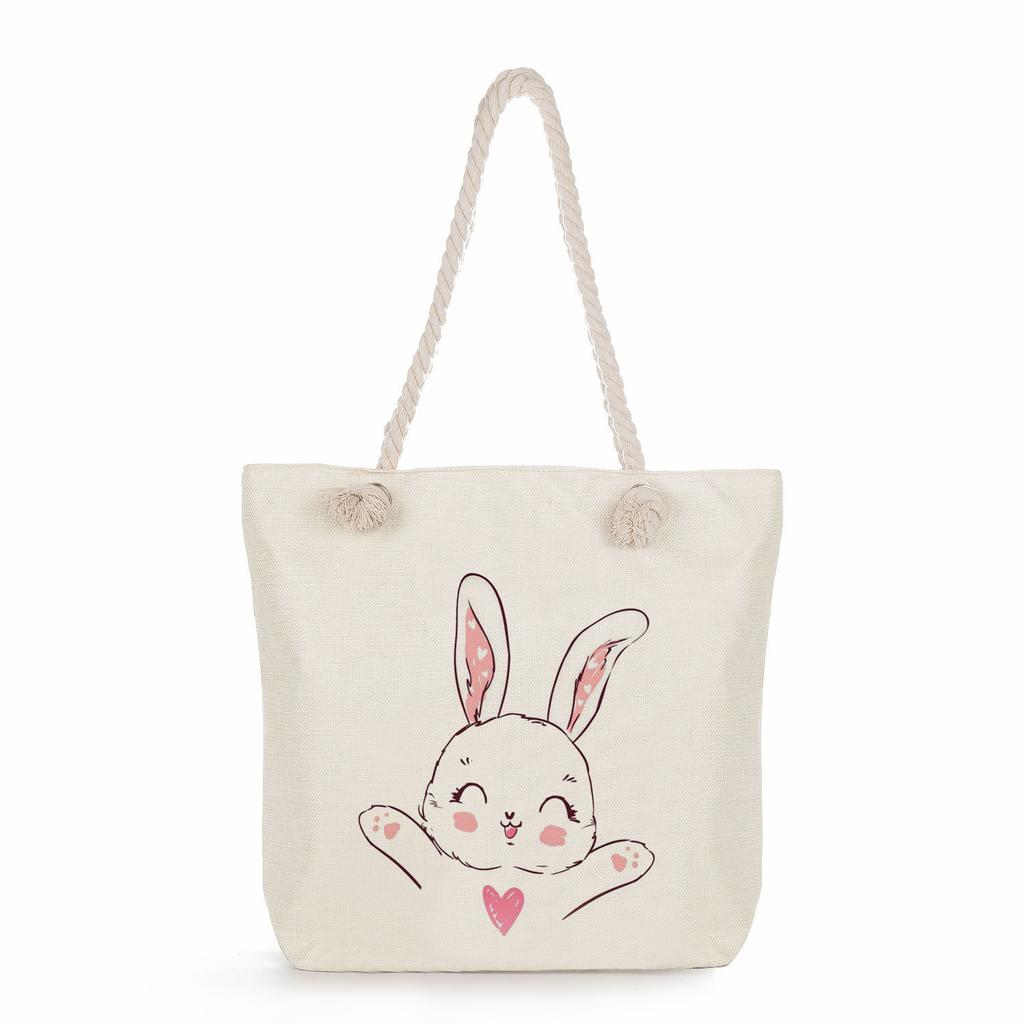 Sac de plage à bandoulière unique en corde épaisse avec imprimé lapin créatif 7247 CLE