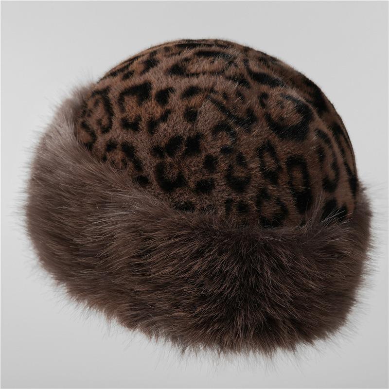 Retro Leopard Print Plush Bucket Hat Women's Autumn and Winter New Small Face Thickened Warm Ear Protection Mongolian Hat