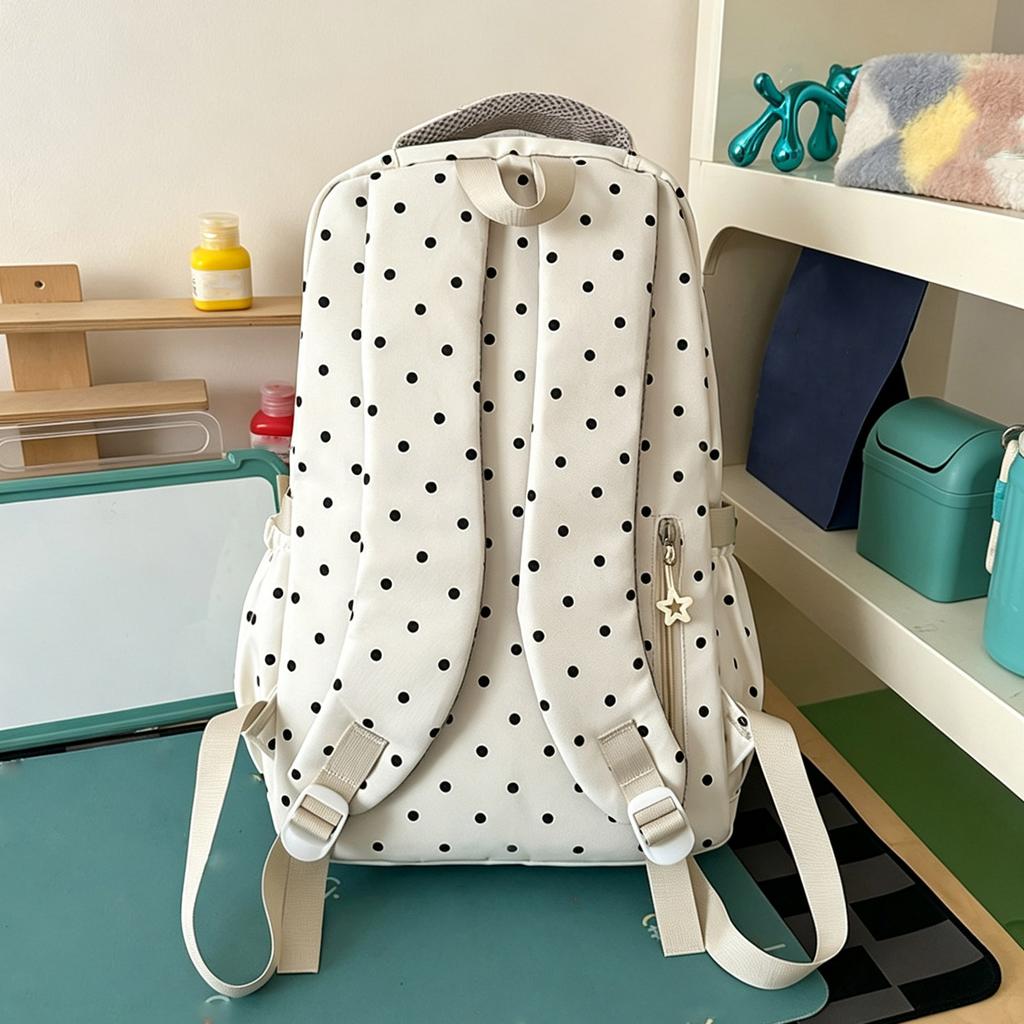 Girls Student Backpack with Polka Dot Color Block Design, Lightweight Bookbag with Padded Back Support for and High School Teens