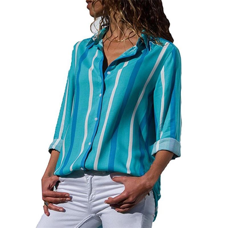 Women Autumn Striped Floral Long Sleeve Button V Neck T Shirt Casual Blouse Tops For Effortless Style And Comfort