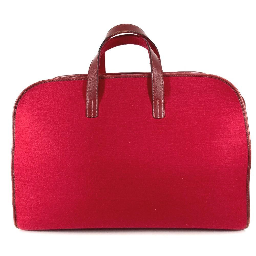 HERMES H punching logo Hood Travel bag Hand Bag Duffle Bag felt / Leather Red