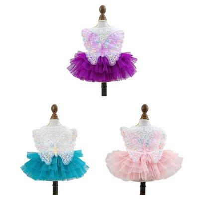 Dog Tulle Dresses Cats Princess Dress Pet Costume Dress with Embroidery Butterfly Wedding Cats Formal Event Photo Outfit