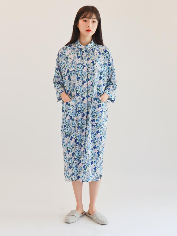 Montis Sun Pocket Long Shirt Dress Blue