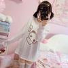 2KWEIRD Shirts for Women Japanese Tshirts Preppy Style Fashion White Tees O-neck Long Sleeve Cartoon T Shirt Casual Korean Y2k Tops