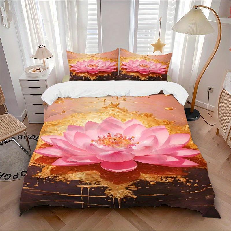 

3pcs Lotus Bloom Soft Comfortable Bedding set, For Bedroom, Guest Room And Dorm, All - Season Use, High-Definition Printing144 135x200cm