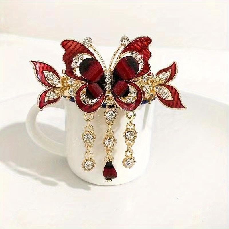1PC High-end Butterfly Tassel Grab Clip Temperament Elegant Horizontal Clip Crab Clip Back of Head Ponytail Clip Top Clip