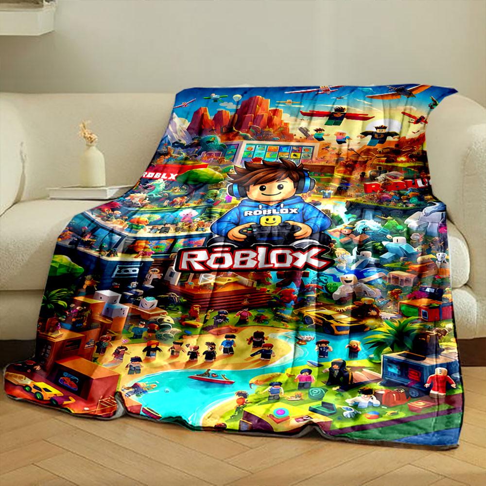 Mondo colorato a tema Roblox con personaggi, edifici, veicoli e paesaggi. coperta per tutte le stagioni coperta per pausa pranzo regalo