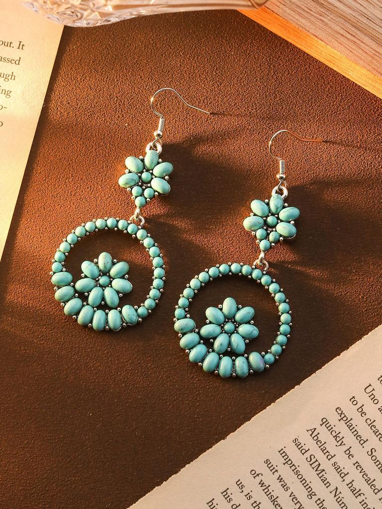 Böhmische Diamant Türkis Blume Stern Ohrringe Hohes Niveau Retro Ethnischer Stil Ohrringe