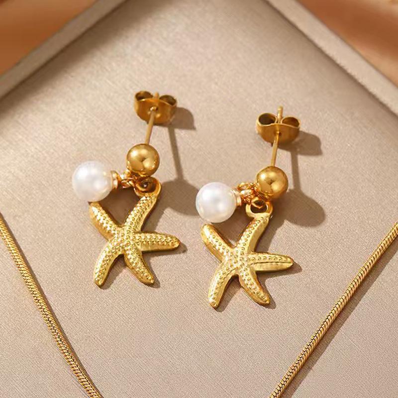 

3Pairs/set Beach Style Metal Shell Star Stud Earrings Set for Women Bohemia Gold Starfish Geometric Earrings Ocean Life Zircon