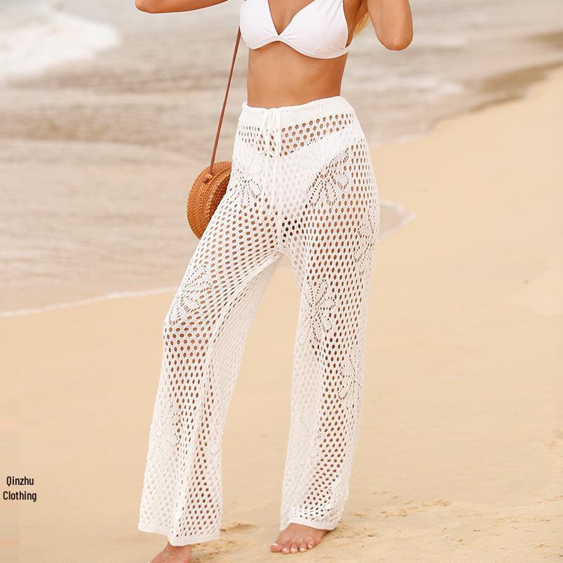 

Пляжное платье Европа и Америка 2024: Сексуальный, с принтом в виде вырезов, длинный кардиган-накидка для бикини для женщин L белый