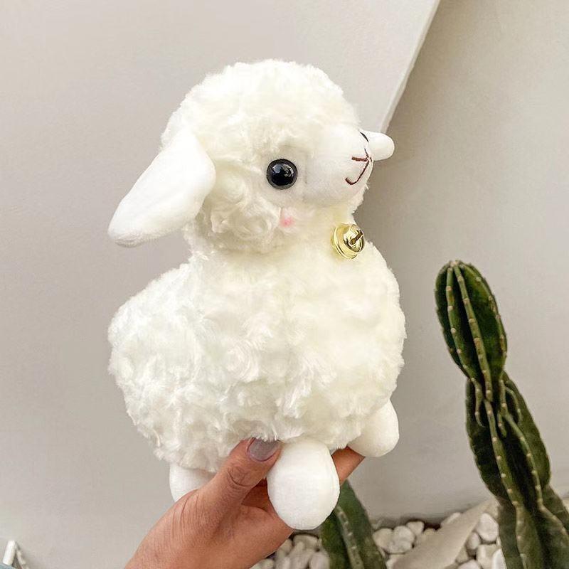 Adorable Plush White Sheep Toy Soft Bell Stuffed Animal Cute Lamb Doll