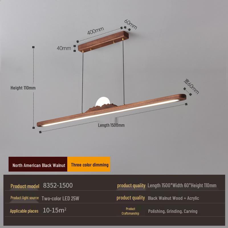 Zen Designer Tea Room Chandelier with Black Walnut and Copper