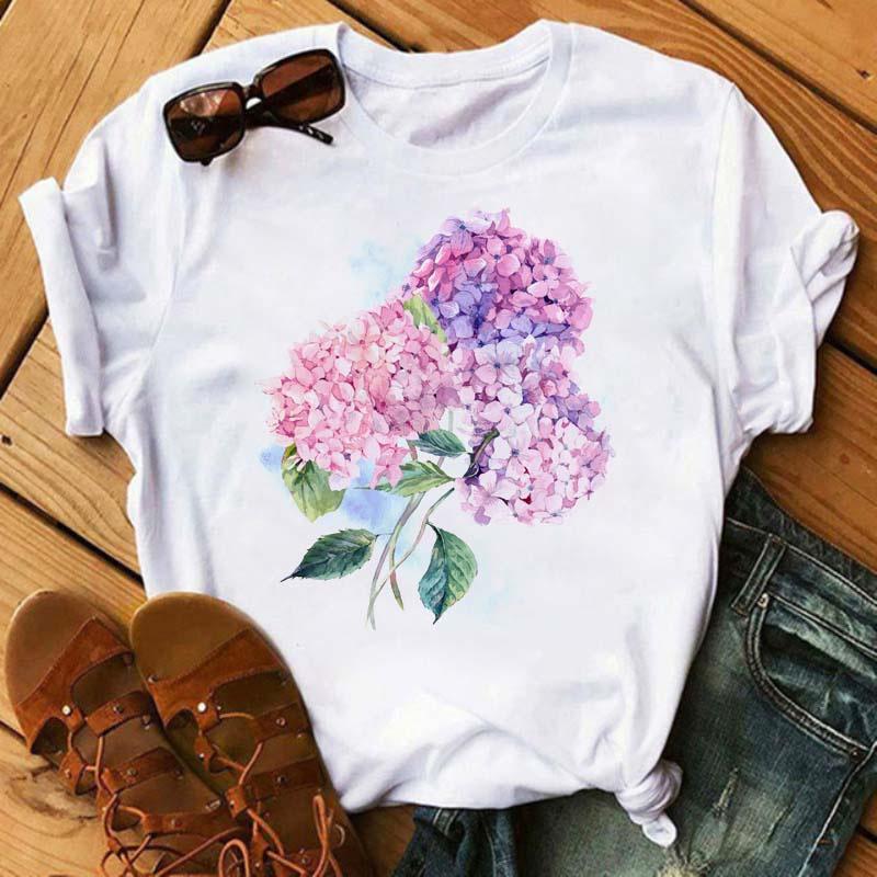 Women Graphic Flower Floral Printed T-shirts Cute 90s Style Vintage Print Tops Lady Tees Clothing Female T Shirt Womens T-Shirts