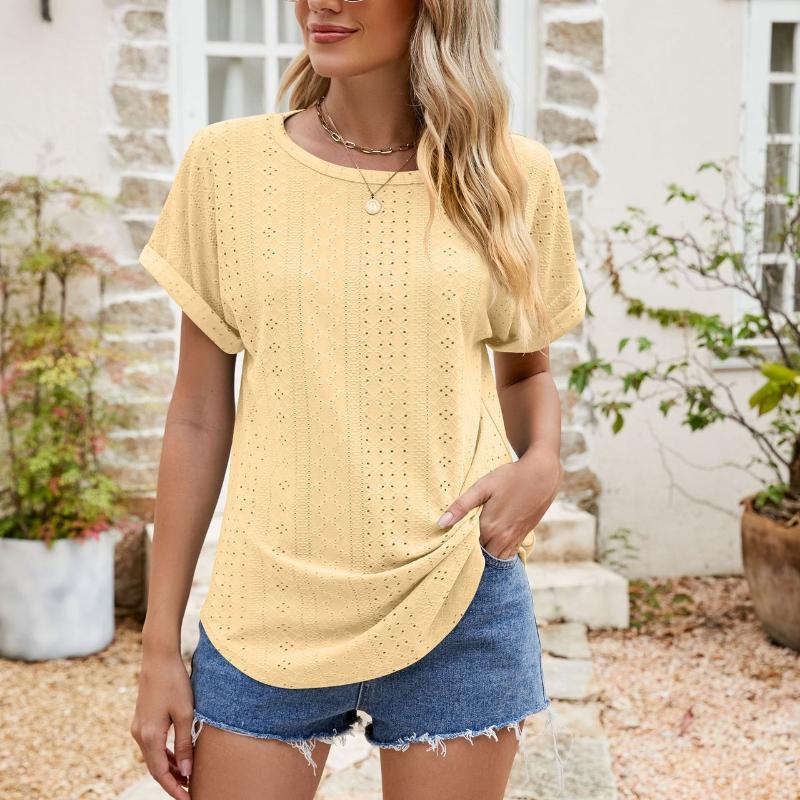 Women's Hole Hole Hollow Round Neck Short Sleeve Hole Eye Casual T-shirt
