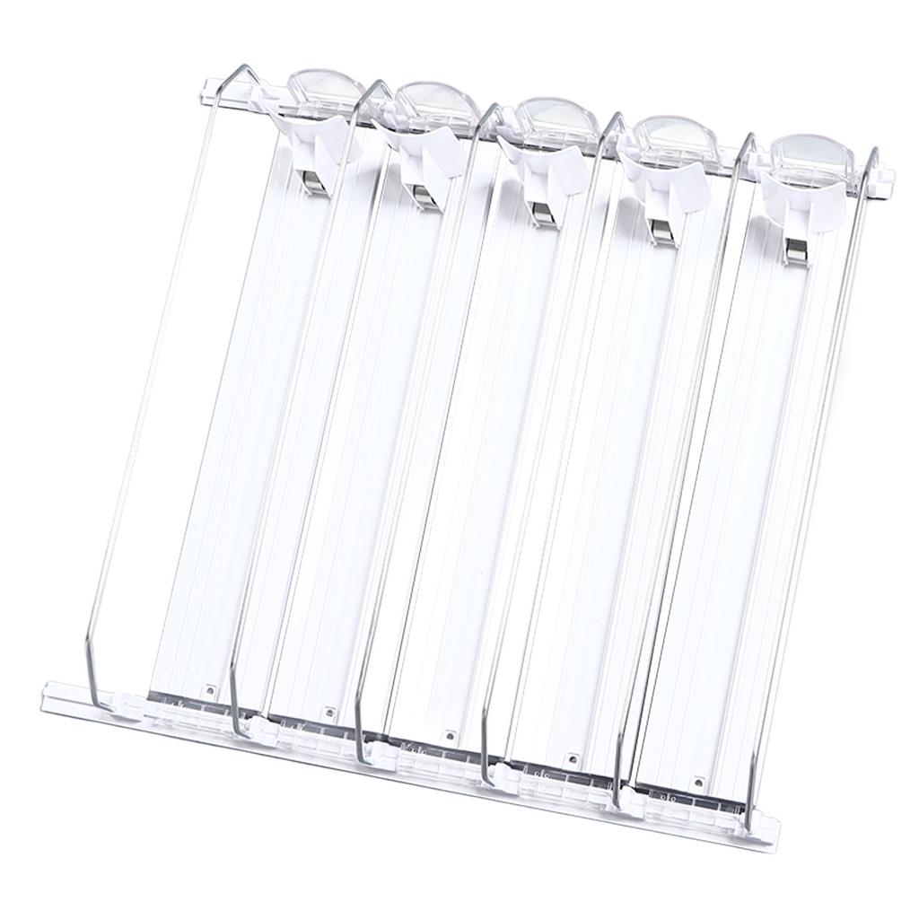 Drink Organizer for Fridge Spring Loaded Adjustable Push Rod Slide Rail Soda Can Dispenser for Beer Beverages 38cm White