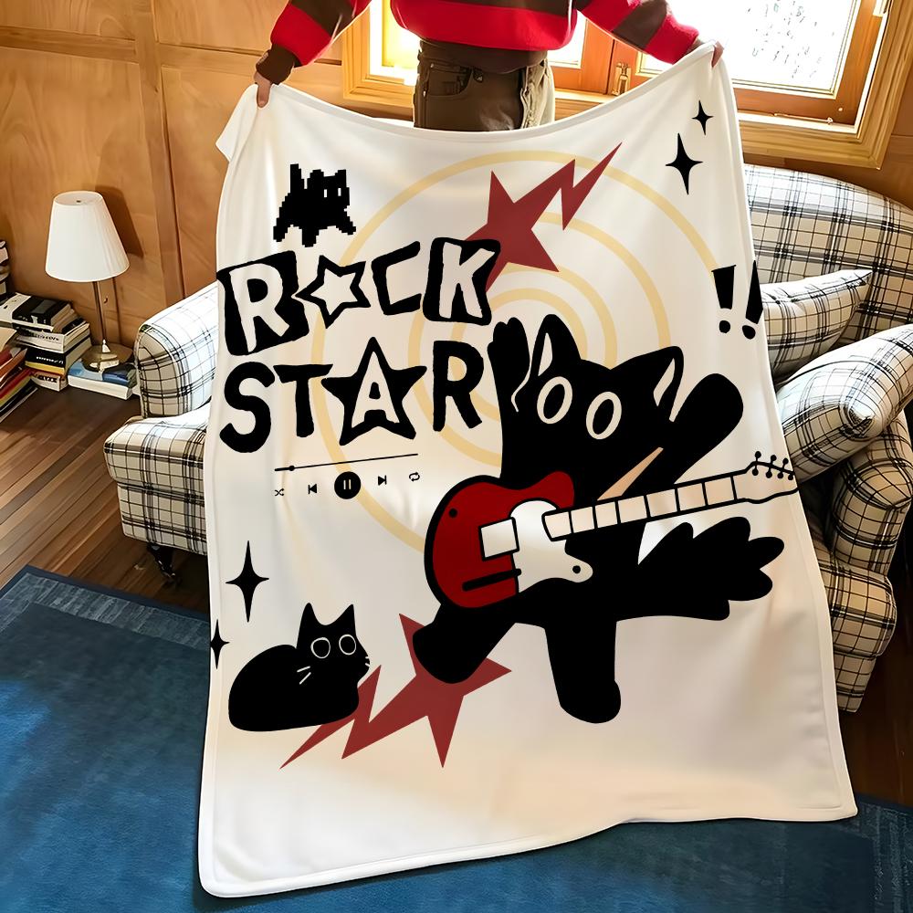 Art R-Rock G-Guitar Cat Throw Flannel Blanket Suitable for Sofas Beds Offices Travel, Camping Chairs