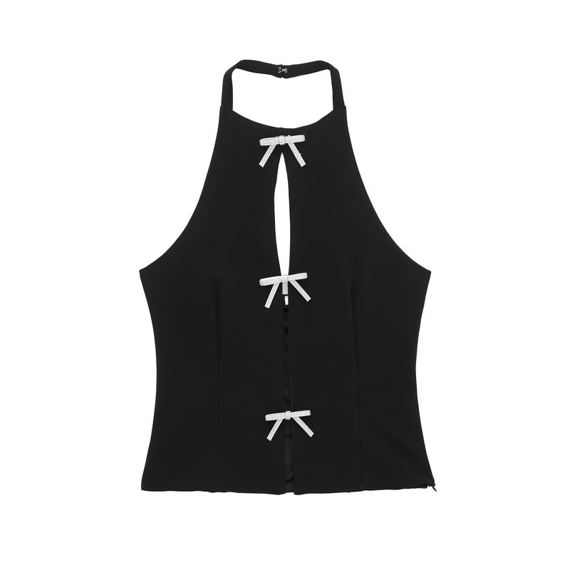 Summer New Product Women's Clothes French Style Design Bowknot Decoration Hanging Collar Backless Short Tops 4772009