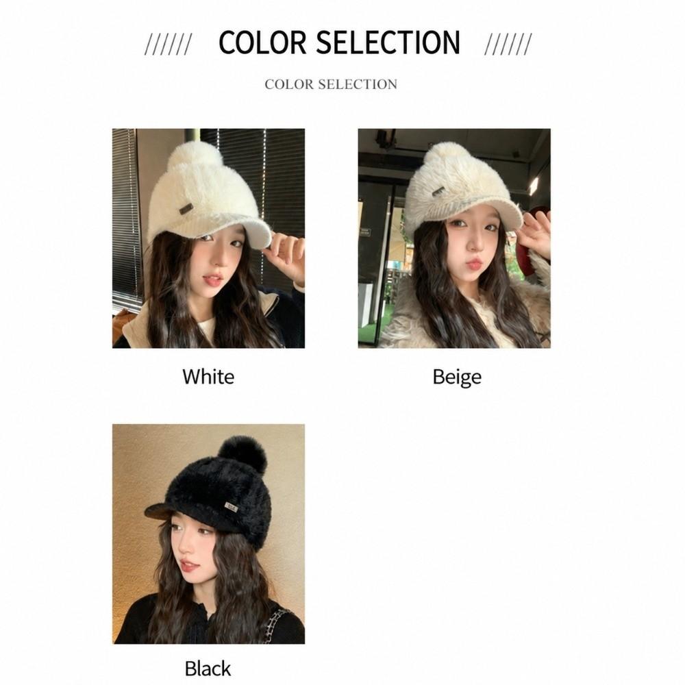Solid Color Rabbit Fur Texture Hat Polyester Peaked Cap Warm Ear Flap Hat Girls