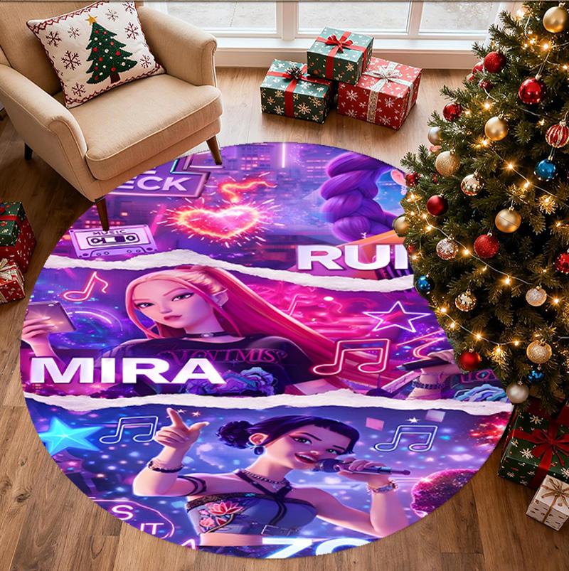 Tappeto Rotondo con Motivo KPop Demon Hunters, Tappetino da Interno/Esterno, per Picnic, Sala Giochi, Camera da Letto, Ufficio, Soggiorno, Tappeto Decorativo per la Casa, Regalo di Compleanno
