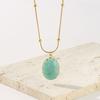 Womens Titanium Steel Pendant Necklace With Natural Stone 18K Gold Plated Geometric Oval Design Lightweight Luxury Chain