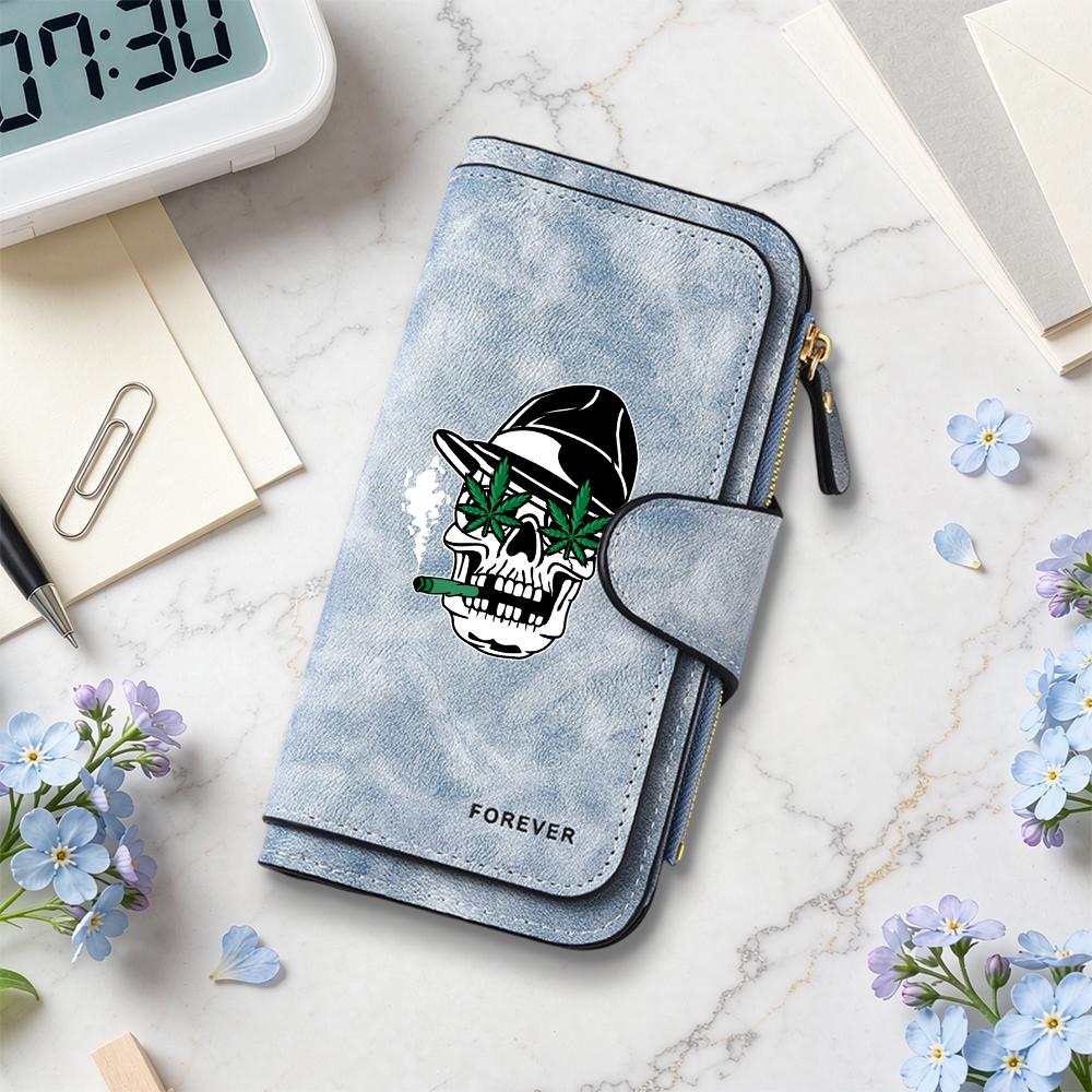 Gothic Skull Pattern Long Wallet Cool Men Women Casual Multi Card Slot Portable Purse