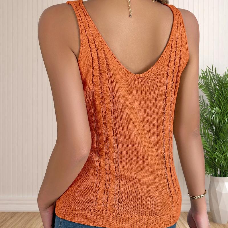 Summer Knit Hollow Out Tank Tops V-Neck Sleeveless Shirts Crochet Top Pullover Sweater Tanks Loose Blouses