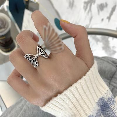 Adjustable Size Art Deco Geometric Ring Retro Simple Skeleton Butterfly Ring Exaggerated Fashionable Niche Ins Wind Senior Sense Ring Female