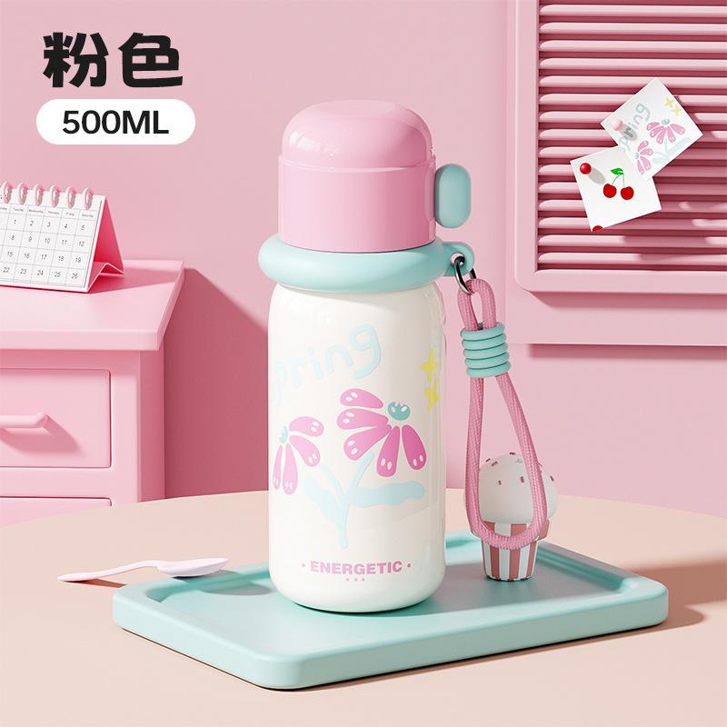 Water bottle Portable straw Double drinking cup Ceramic liner Thermos cup Portable couple female student High value milk water cup