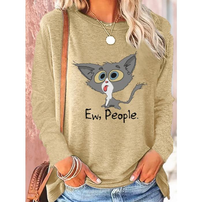 Round Neck 3D Printed Animal Pattern Top Fashionable Casual Long Sleeved Women's T-shirts