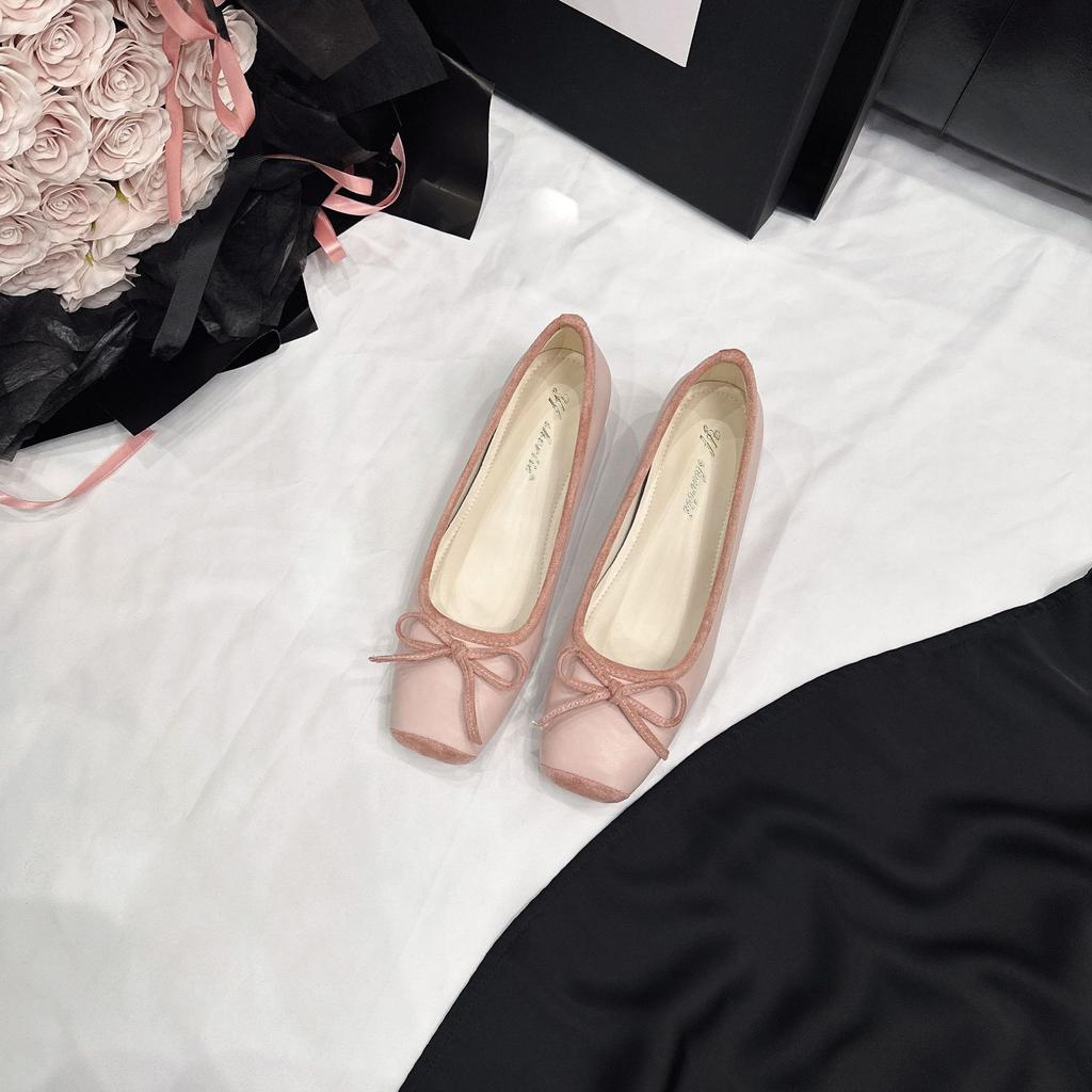 5 Cm Higher Bow Splicing Ballet Single Shoes Women's 2025 New Xiaoxiangfeng Square Head Flat Mary Jane Shoes