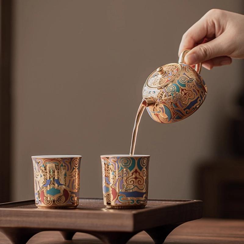 Dunhuang merchandise one pot two cups tea set gilt ceramic Xishi pot high-end tea set gift