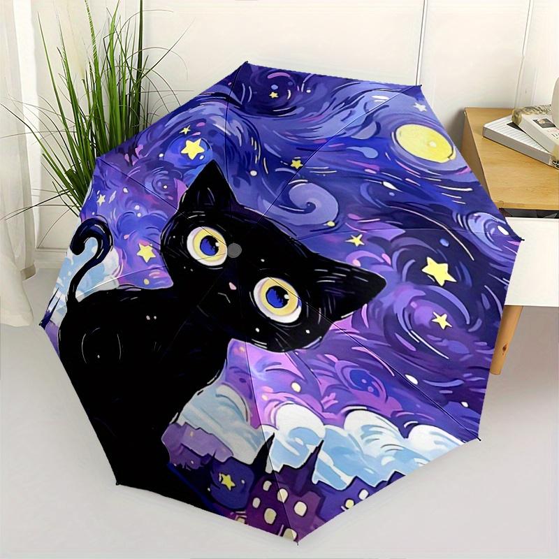 

1pc Night Sky Black Cat Automatic Opening and Closing Folding - A Good Choice for Gifts, Fashionable and Convenient Umbrella With Cute Cartoon Ch