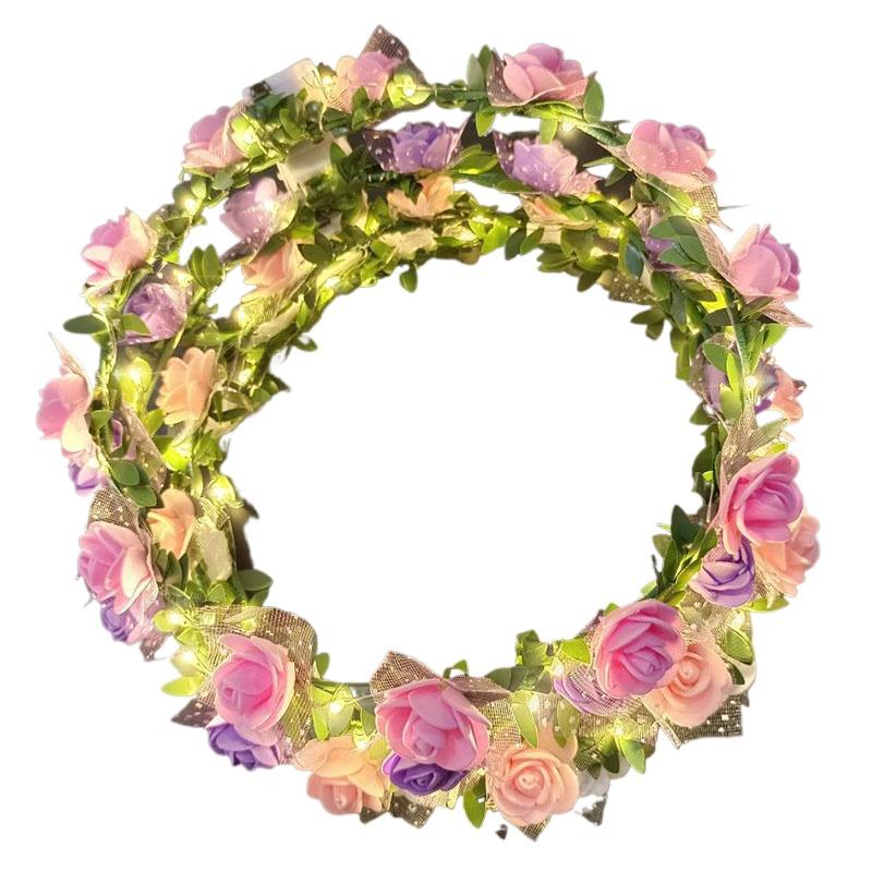 1PC Light Up Headdress Hair Accessories Wreath Hairband Party LED Headband 12 Flowers