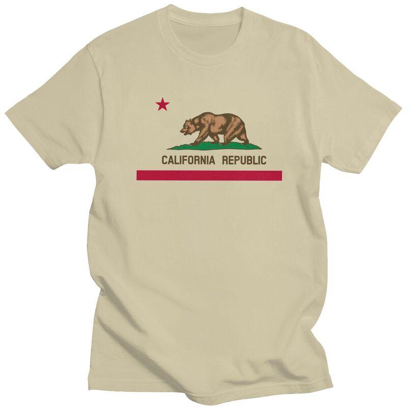 Custom Bear California Republic Flag T Shirts Men 100 Cotton Tee Tops Tshirts Short Sleeve Fashion Tshirt Clothes