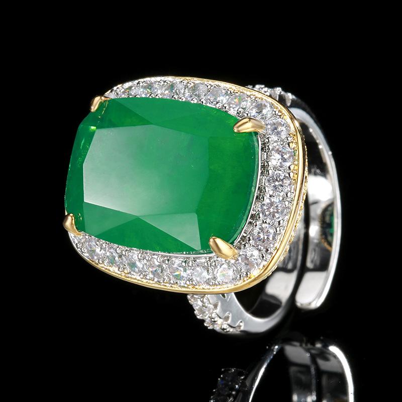 Jewelry Ring Simulation Red Corundum Emerald Zircon Women'S High-End Light Luxury Retro Jewelry