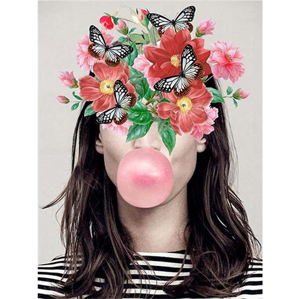 

5d алмазная живопись полный дрель круглый портрет женщина стразы Алмазная вышивка крестиком цветок мозаика домашний декор Full Round 20x25CM