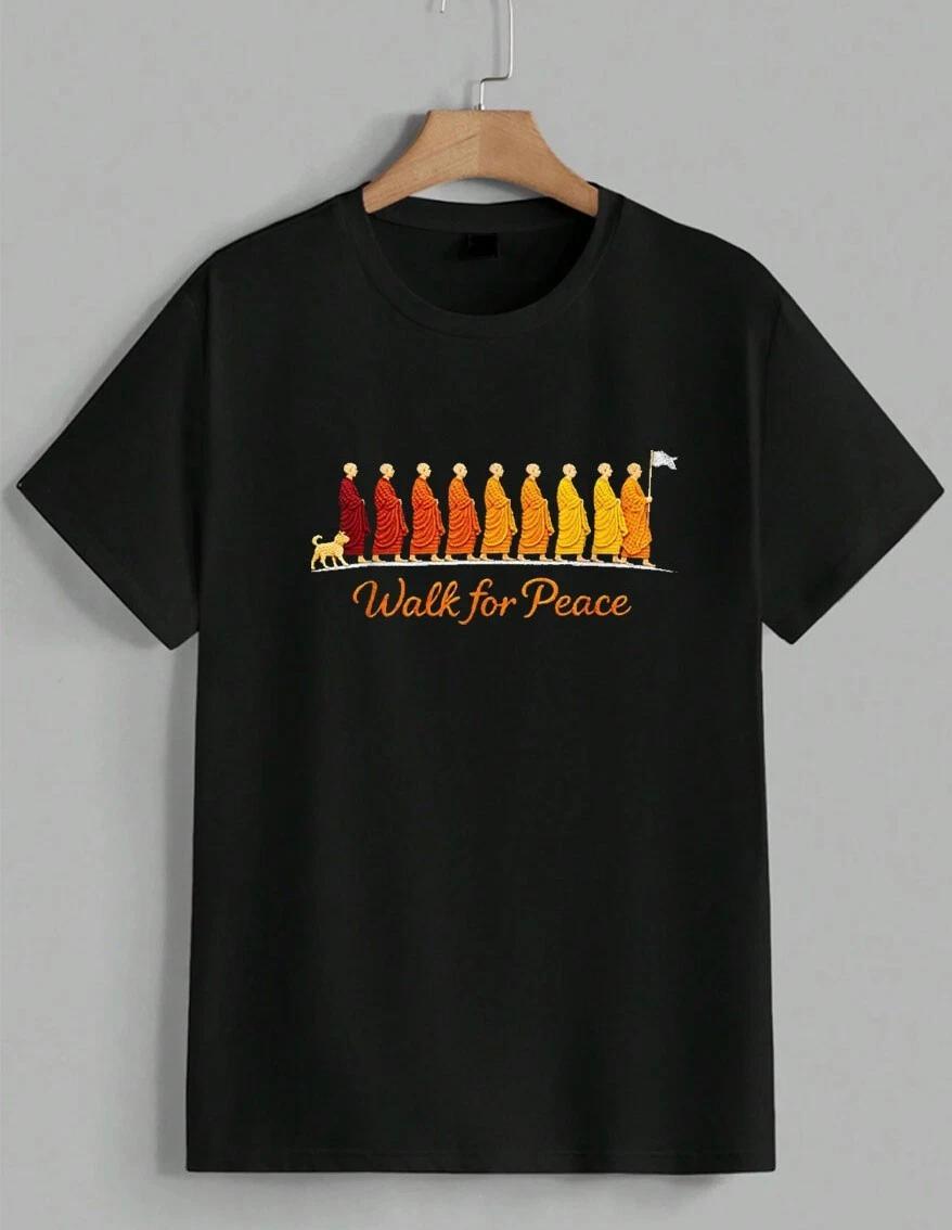 Walk For Peace Buddhist Monks Aloka Dog Zen Mindfulness Graphic T-Shirt Unisex XL