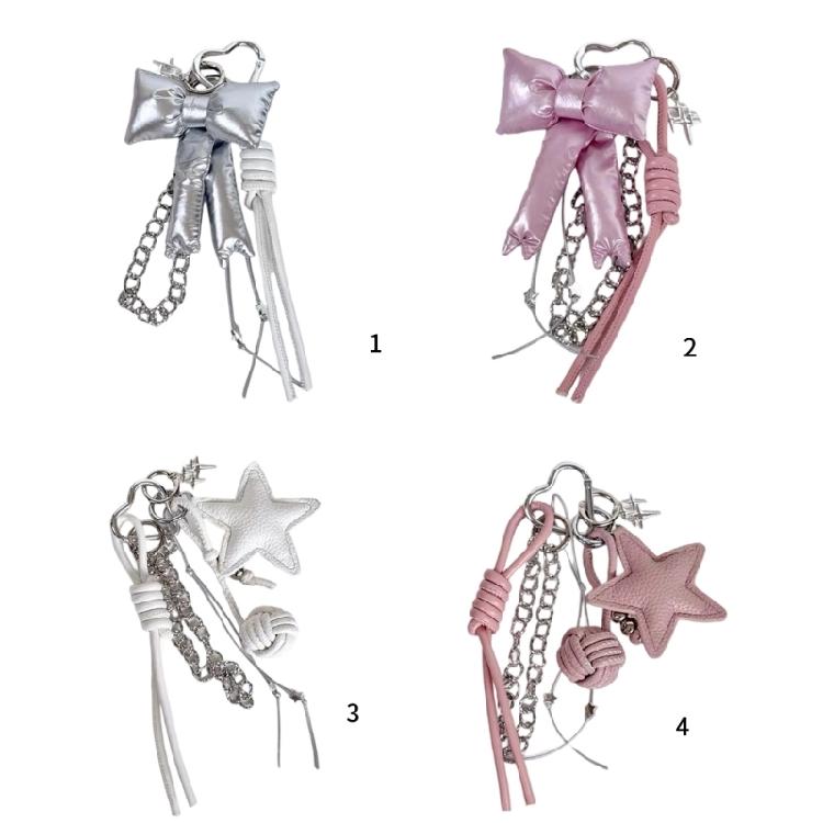Handmade Star Key Ornament Alloy and PU Bowknot Key Holder Rope Key Accessories Suitable for Party or Room Decorating