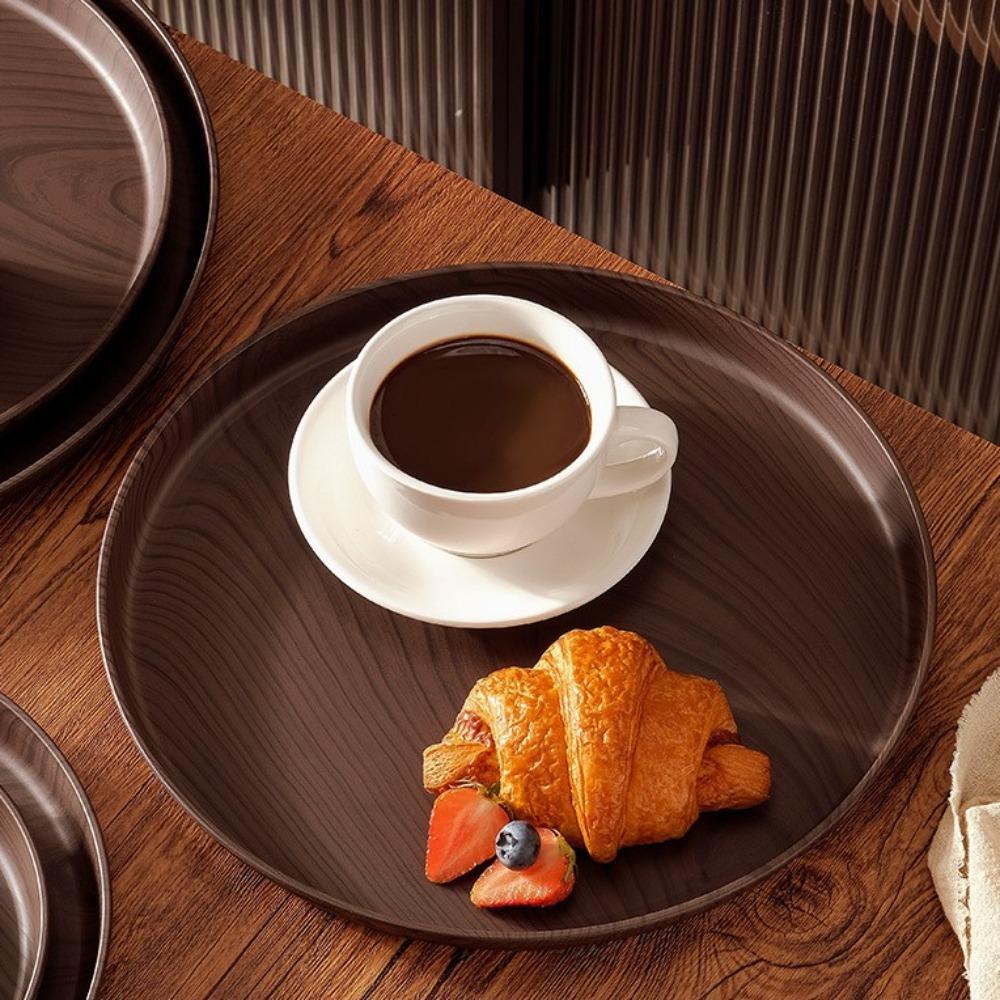 20/26/32/38cm Imitation Wooden Tray Round Shape Food Tray Imitation Wooden Serving Tray  Home Use