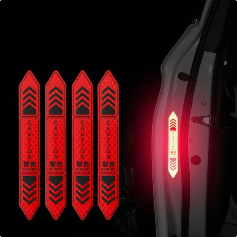 4Pcs Reflective Open Warning Stickers for Car Door, Night Visibility Auto Safety Prompt Decals