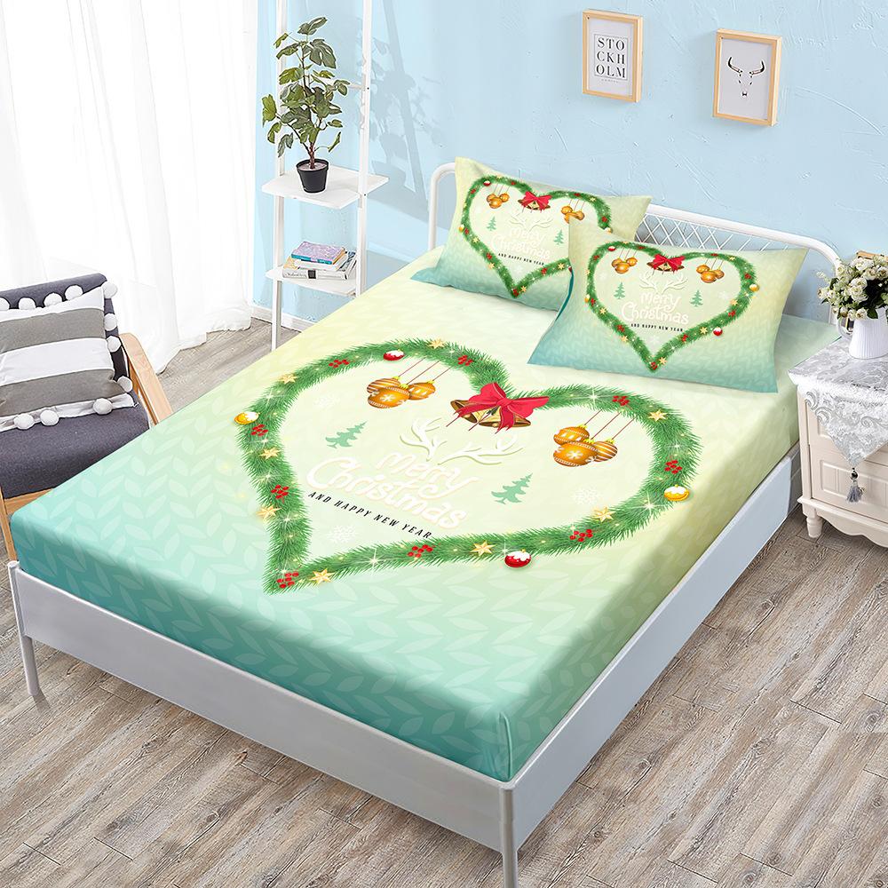 Santa Claus Printed Bed Sheets Snowflakes Christmas Trees Elk Elastic Bands Bed Sheet Pillowcases Home Decor Fashion Bedding