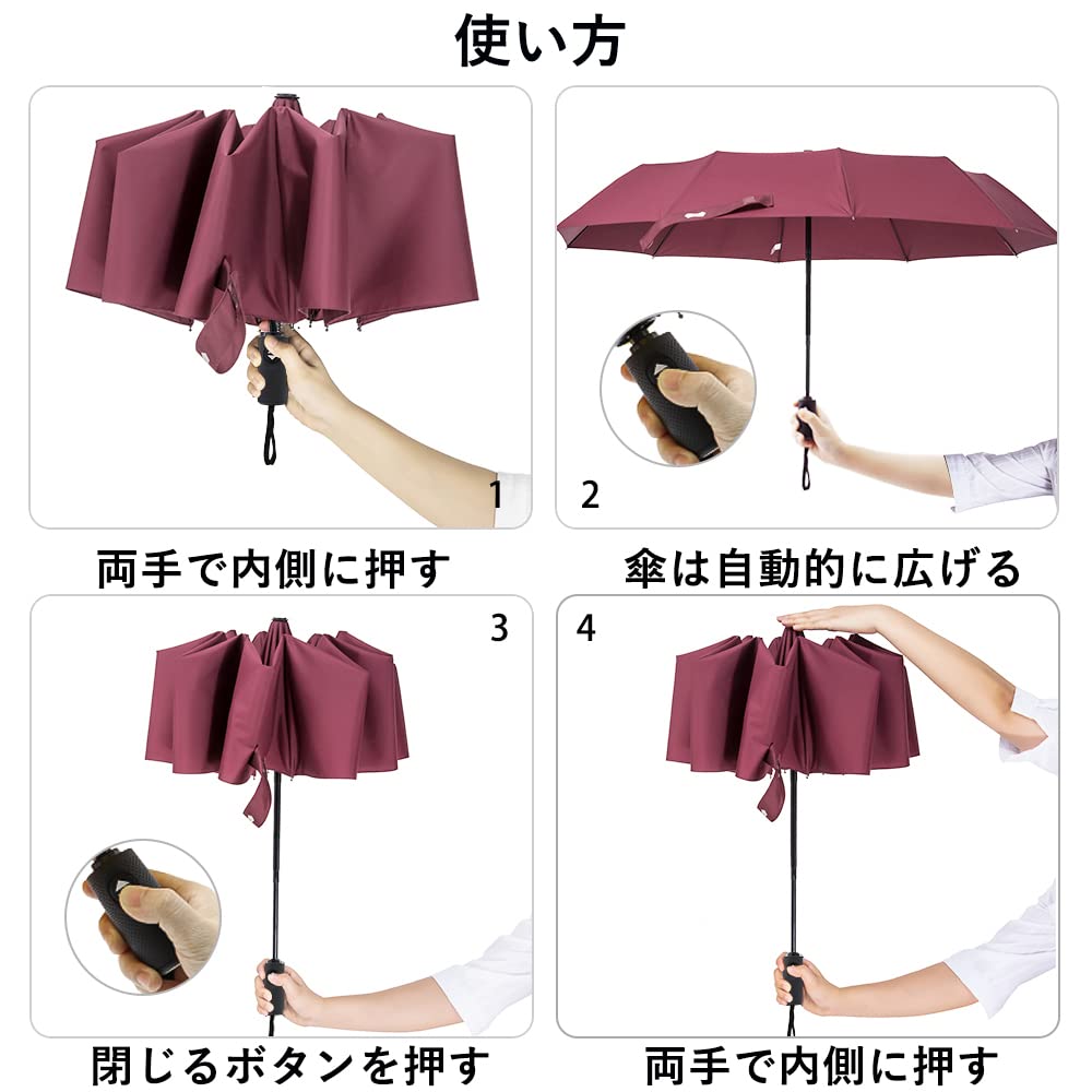 ZOMAKE Folding Umbrella with Automatic 10 Super Extra Rainy Season Typhoon Rain or Storage Pouch Included One-Touch Open/Close, Ribs, Water-Repellent,