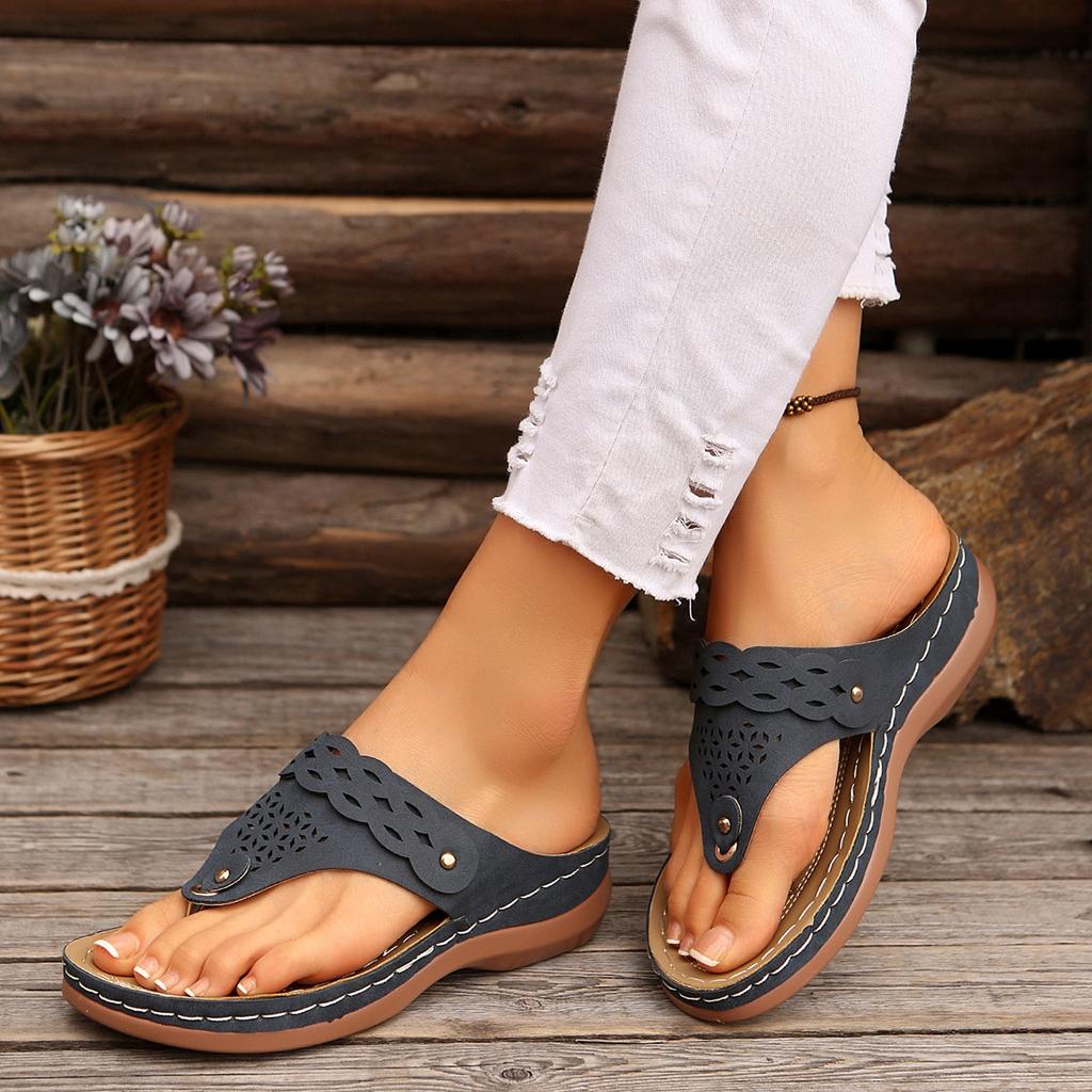 Sommer-Zehensandalen mit Schwammsohlen Hausschuhe Freizeitschuhe Damen-Sandalen und geknöpfte Sandalen