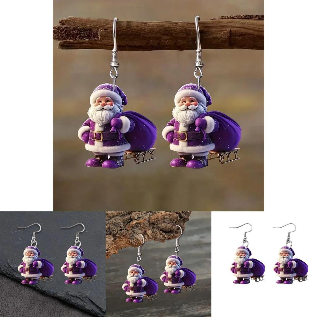 Holiday Purple Santa Acrylic Earrings With Vintage Style For Christmas Accessories
