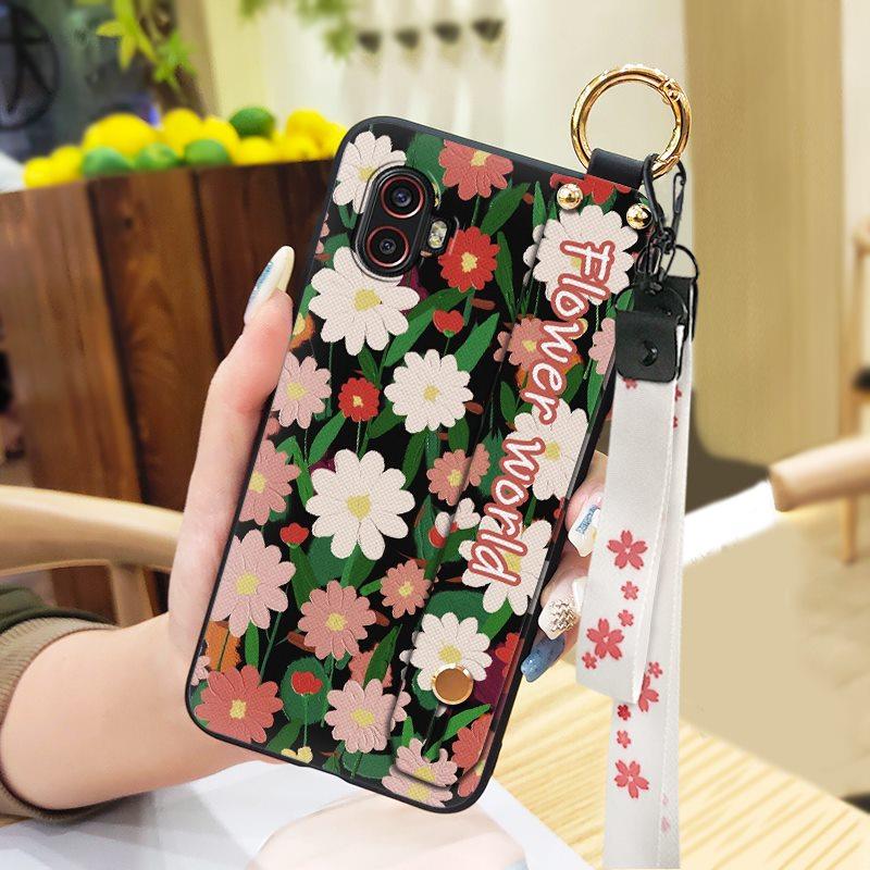Lanyard Kickstand Phone Case For Samsung Galaxy Xcover6 Pro/SM-G736U/B Oil Painting Wristband Anti-knock Back Cover Ring