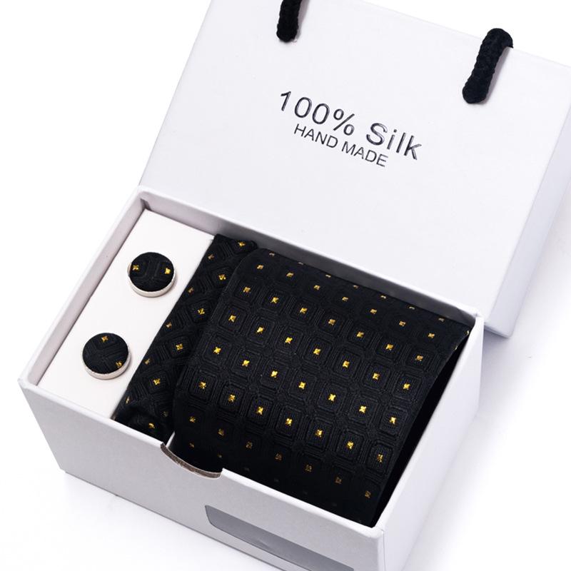 Men's 1200-Needle High-Density Business Stripe & Paisley Tie Set - 6 Piece Groom & Wedding Gift Box