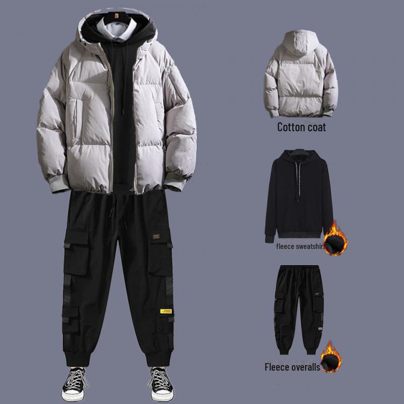 Men's 2020 Autumn/Winter Thick Cotton Three-Piece Suit: Winter Coat with Plus Velvet Sweater